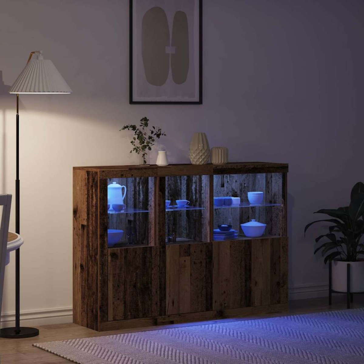 vidaXL Πλευρικό Τραπέζι LED Παλιό ξύλο 142,5 x 37 x 100 εκ.