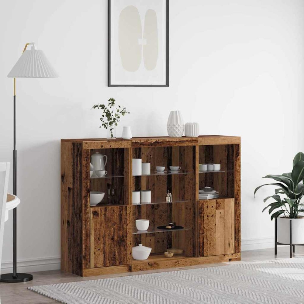 vidaXL Πλευρικό Τραπέζι LED Παλιό ξύλο 142,5 x 37 x 100 εκ.