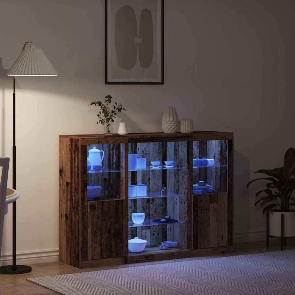 vidaXL Πλευρικό Τραπέζι LED Παλιό ξύλο 142,5 x 37 x 100 εκ.