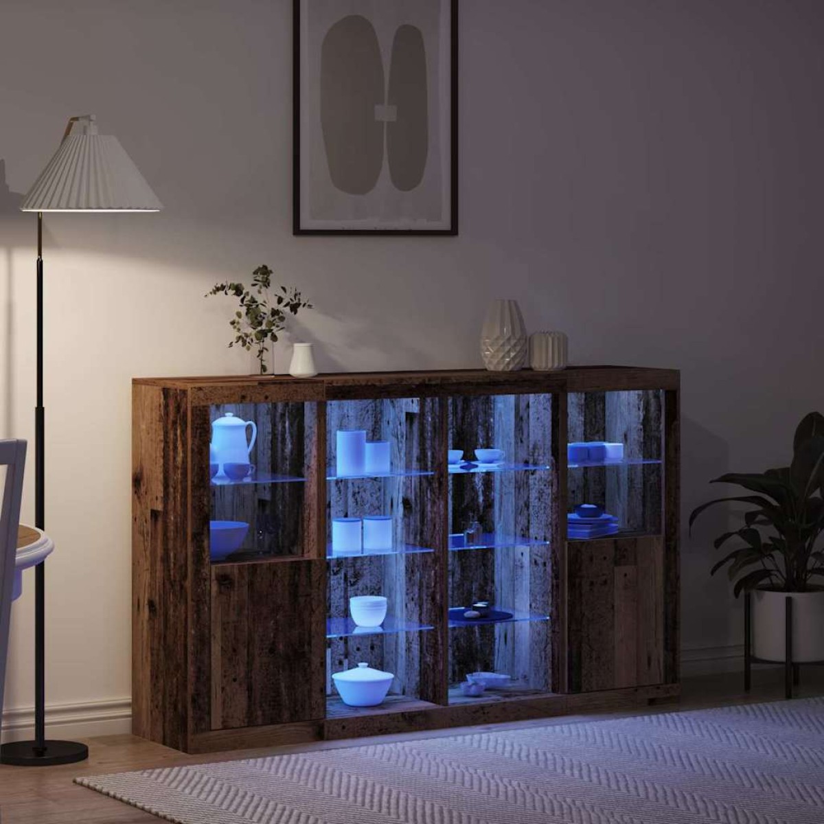 vidaXL Πλευρικό Τραπέζι LED Παλιό ξύλο 163 x 37 x 100 εκ