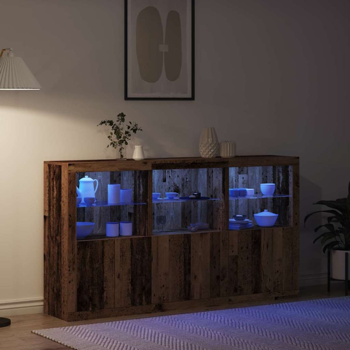 vidaXL Πλευρικό Τραπέζι LED Παλιό ξύλο 181,5 x 37 x 100 εκ