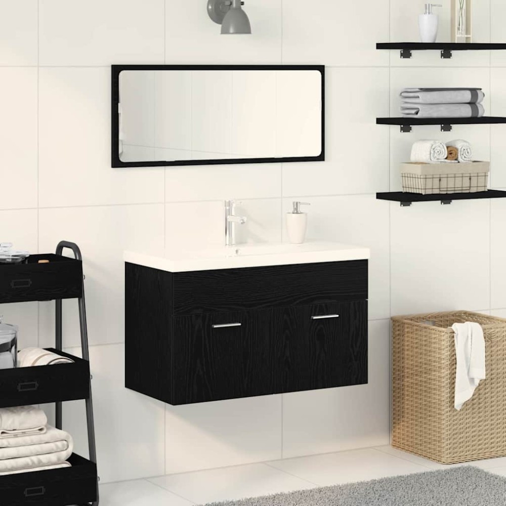 vidaXL Ντουλάπι Μπάνιου Μαύρη Οξυά 90 x 38,5 x 46 cm