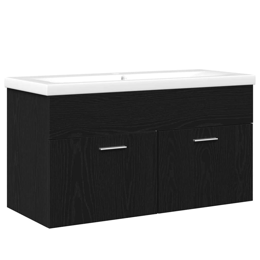 vidaXL Ντουλάπι Μπάνιου Μαύρη Οξυά 90 x 38,5 x 46 cm