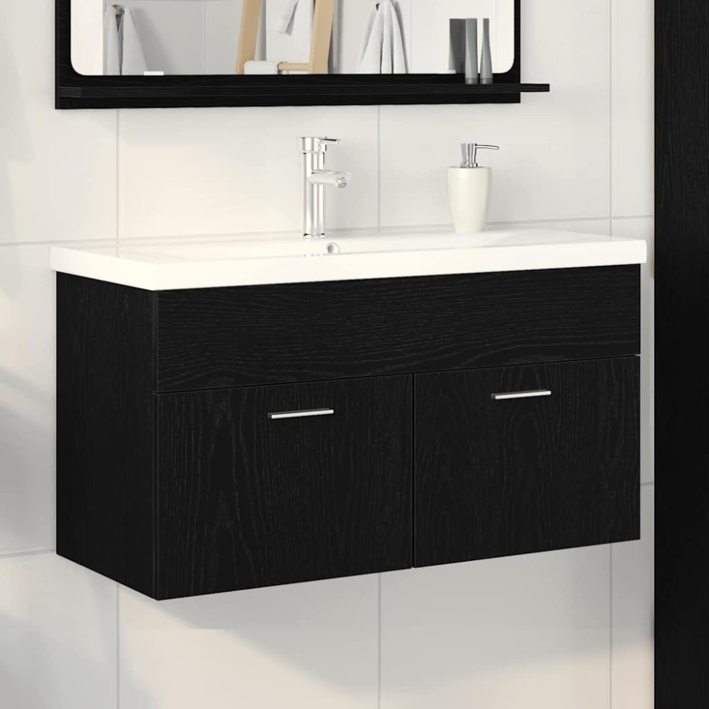 vidaXL Ντουλάπι Μπάνιου Μαύρη Οξυά 90 x 38,5 x 46 cm
