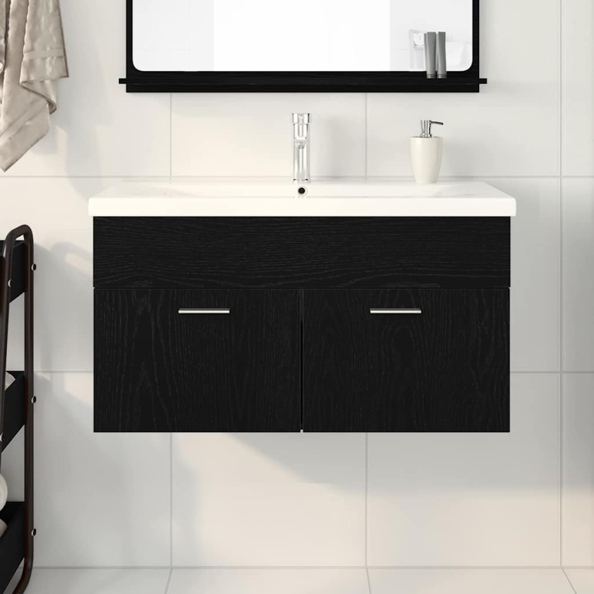 vidaXL Ντουλάπι Μπάνιου Μαύρη Οξυά 90 x 38,5 x 46 cm