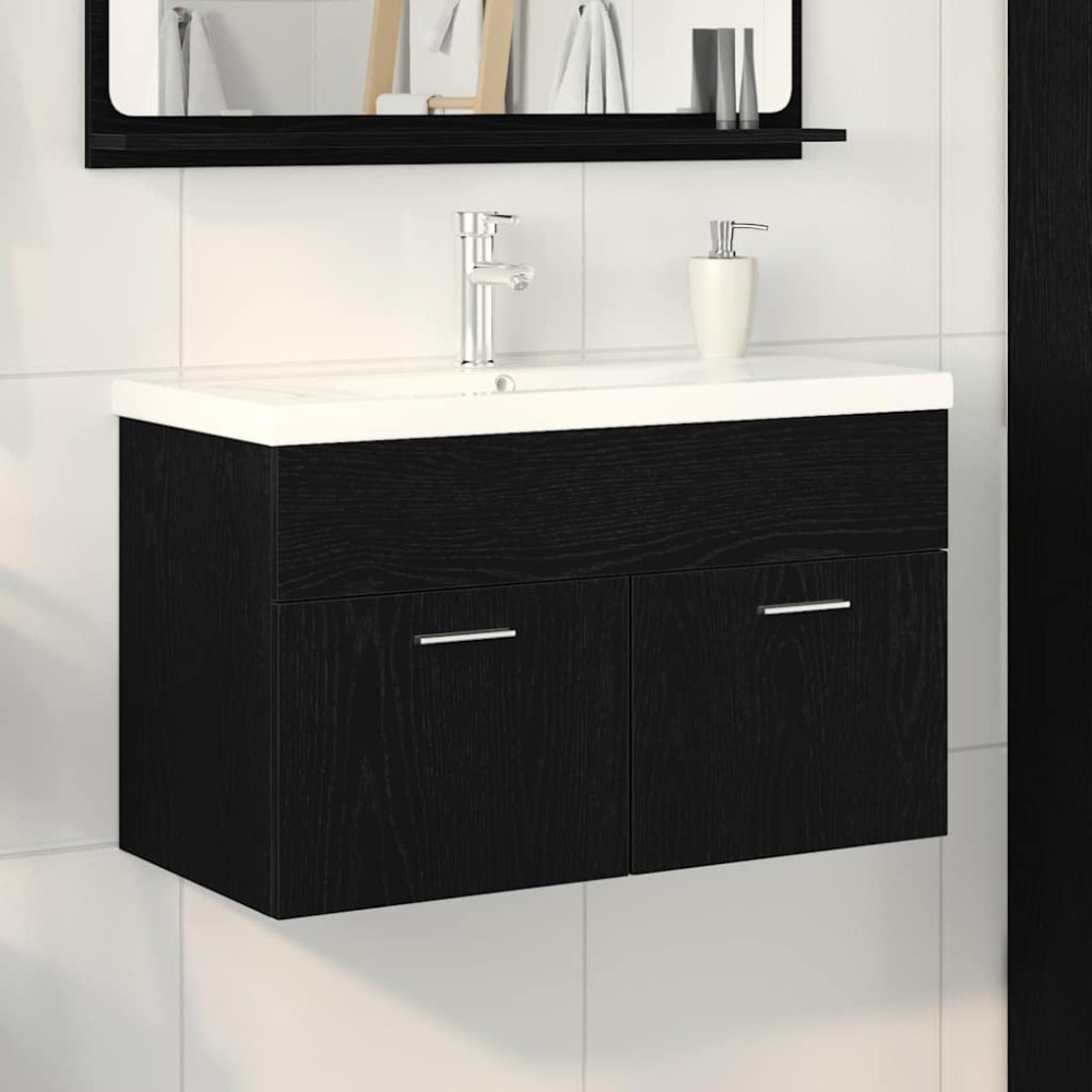 vidaXL Ντουλάπι Μπάνιου Μαύρη Οξυά 80 x 38,5 x 46 cm