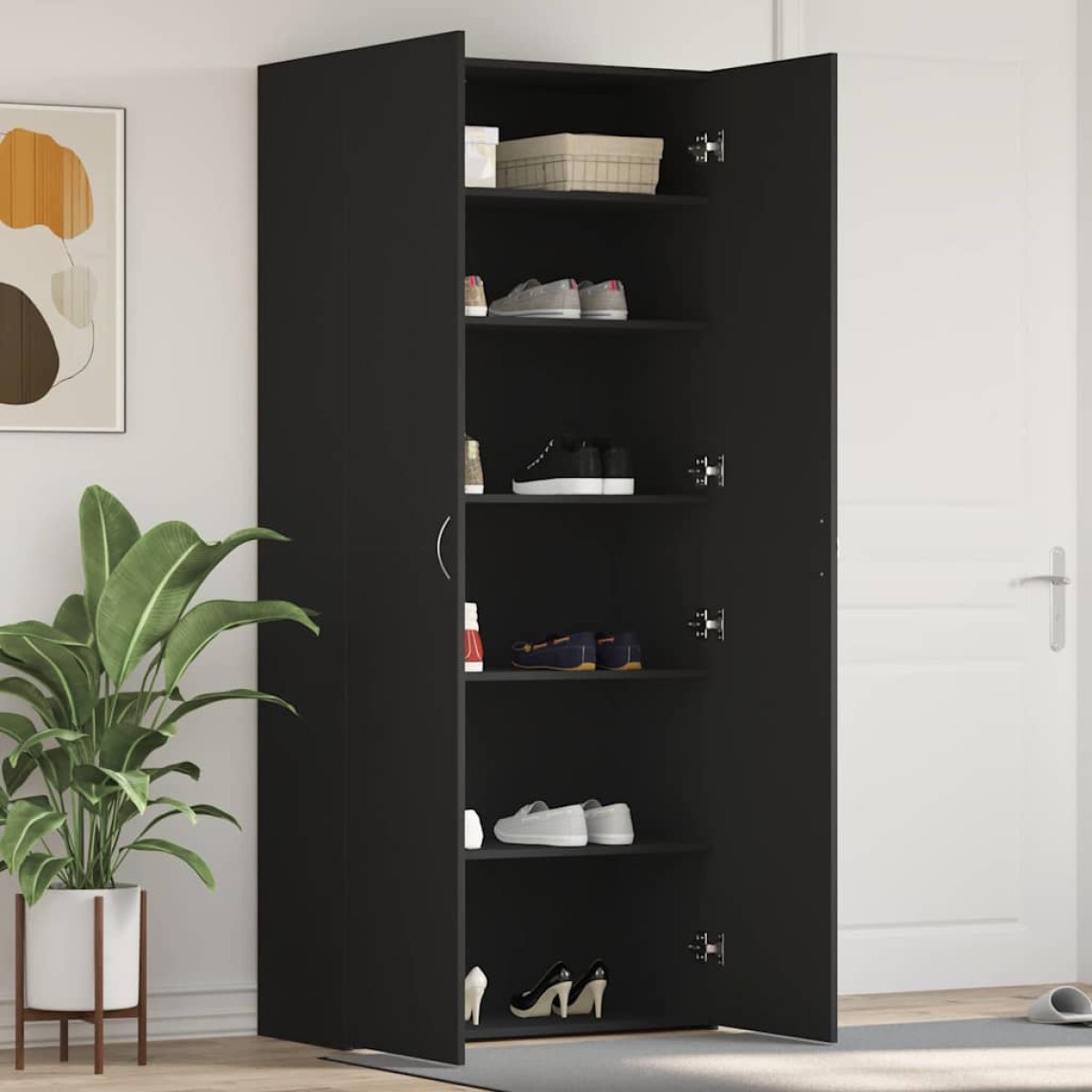 vidaXL Ντουλάπα Παπουτσιών 80 x 35.5 x 180 εκ Επεξεργασμένο Ξύλο Μαύρο