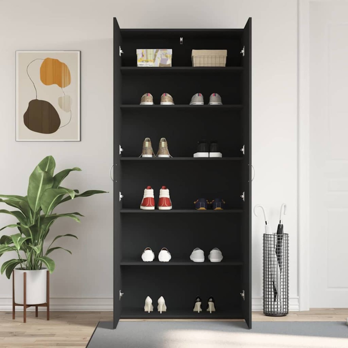 vidaXL Ντουλάπα Παπουτσιών 80 x 35.5 x 180 εκ Επεξεργασμένο Ξύλο Μαύρο