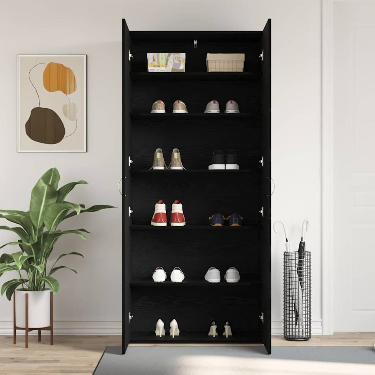 vidaXL Ντουλάπα Παπουτσιών 80 x 35.5 x 180 εκ Επεξεργασμένο Ξύλο Μαύρο