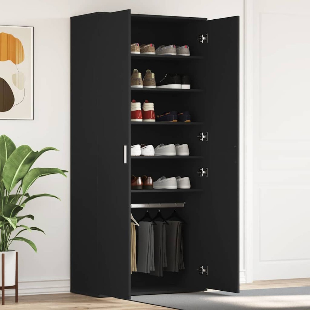 vidaXL Ντουλάπα Παπουτσιών 80 x 39 x 178 εκ Επεξεργασμένο Ξύλο Μαύρο