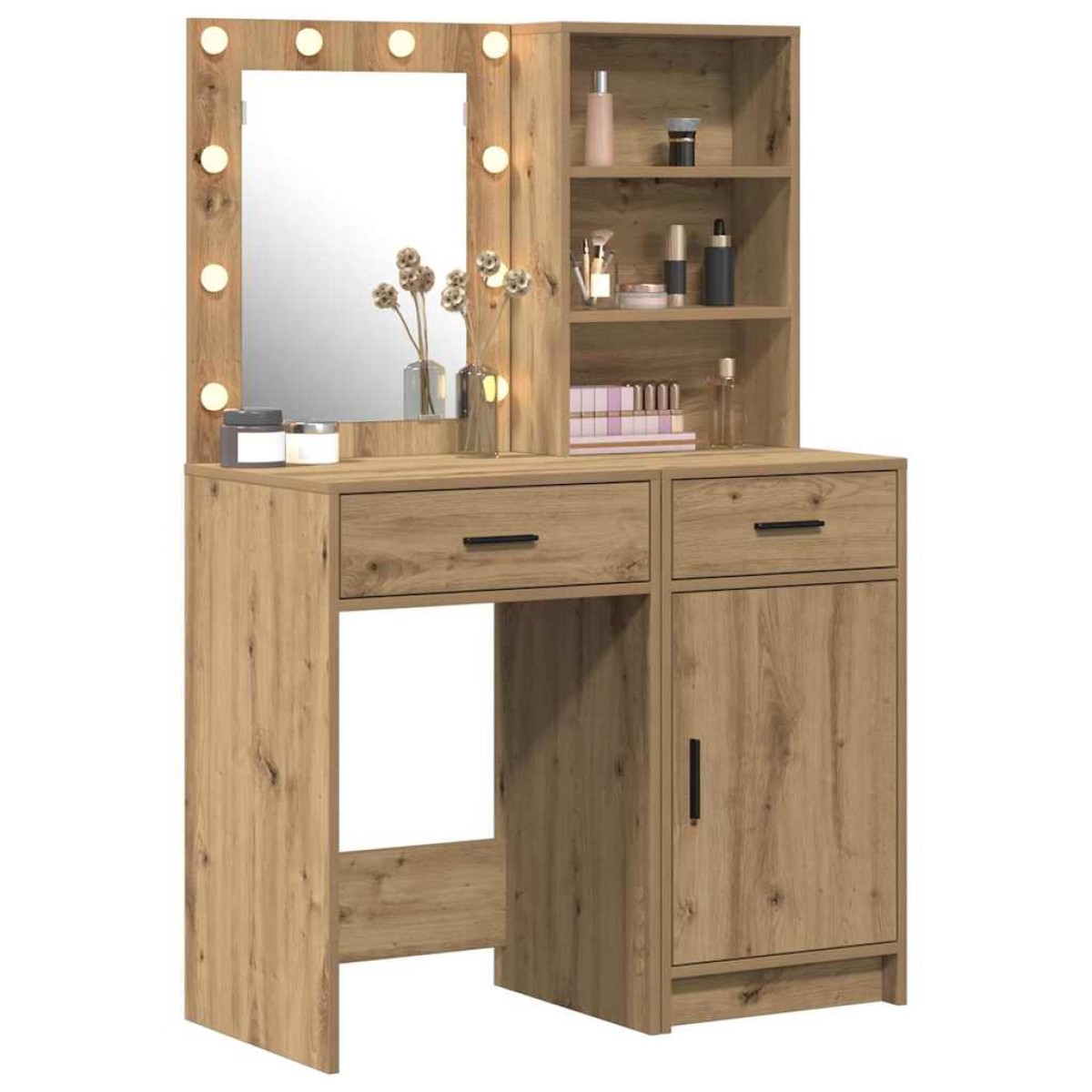 vidaXL Σετ Τραπέζι Ντυσίματος με LED 2 τμχ. Artisan Oak