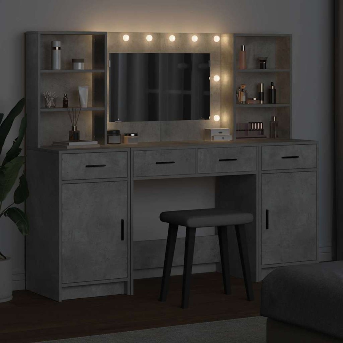 vidaXL Σετ Τραπέζι Ντυσίματος με LED 3 τμχ. Σκυρόδεμα Γκρι