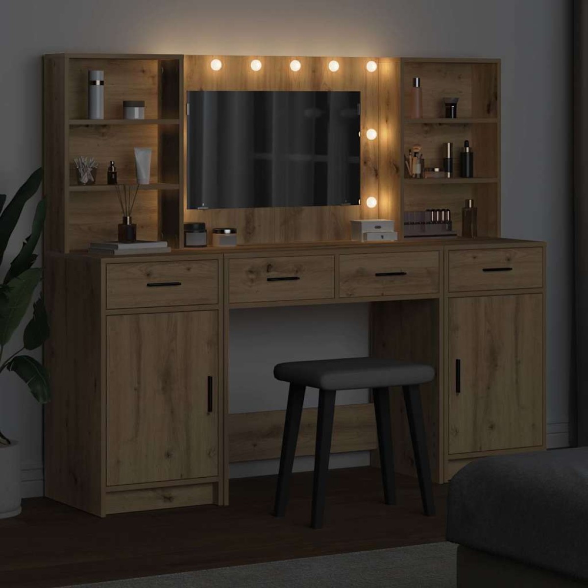 vidaXL Σετ Τραπέζι Ντυσίματος με LED 3 τμχ. Artisan Oak