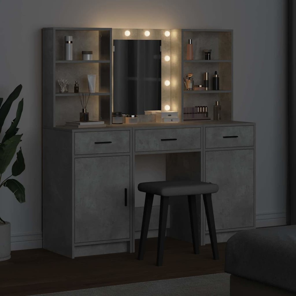 vidaXL Σετ Τραπέζι Ντυσίματος με LED 3 τμχ. Σκυρόδεμα Γκρι