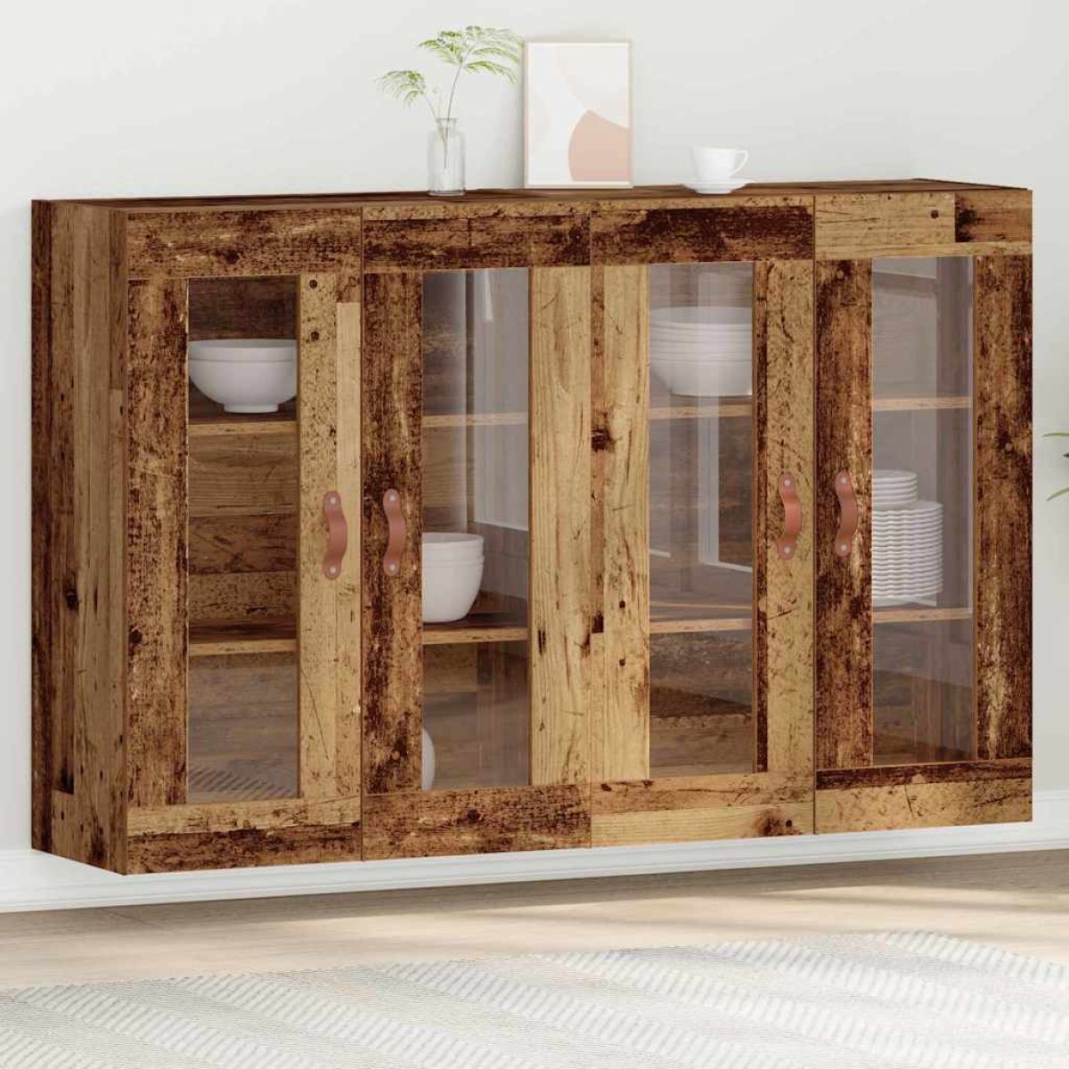 vidaXL Ντουλάπια Τοίχου 2 τμχ. Παλιό Ξύλο 69,5 x 34 x 90 εκ.