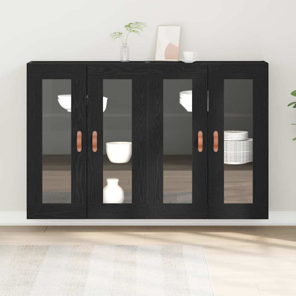 vidaXL Ντουλάπια Τοίχου 2 τμχ. Μαύρη Οξυά 69,5 x 34 x 90 εκ.