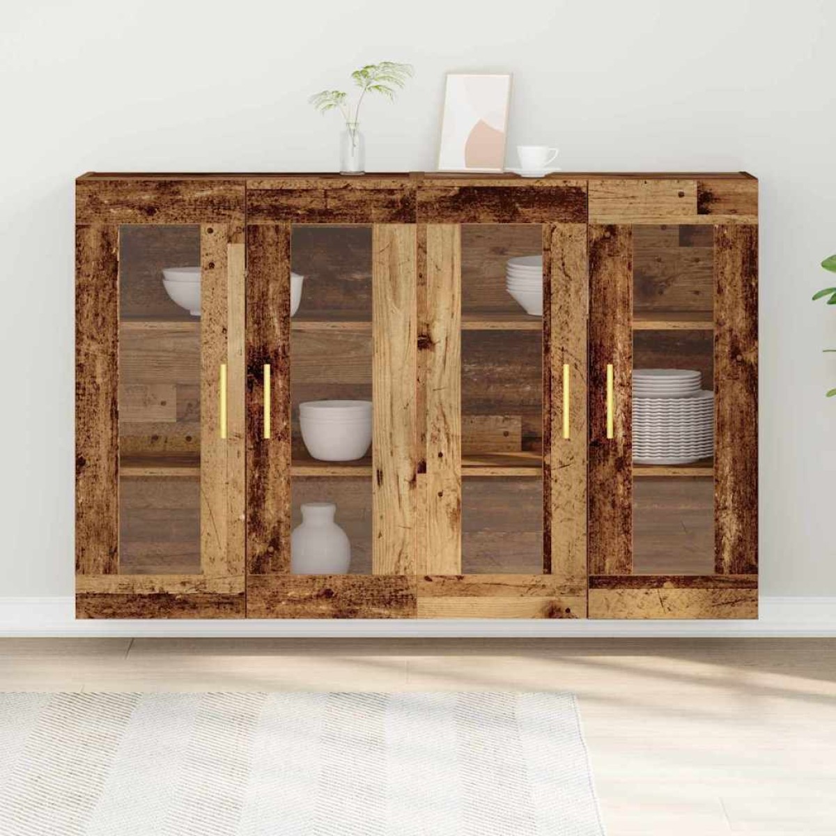 vidaXL Ντουλάπια Τοίχου 2 τμχ. Παλιό Ξύλο 69,5 x 34 x 90 εκ.