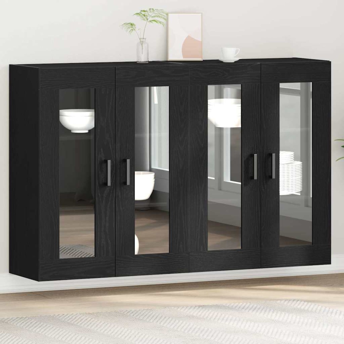 vidaXL Ντουλάπια Τοίχου 2 τμχ. Μαύρη Οξυά 69,5 x 34 x 90 εκ.