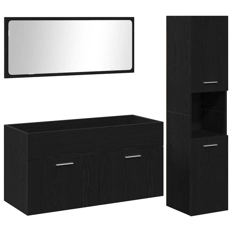 vidaXL Σετ Επίπλων Μπάνιου 3 τμχ. Μαύρη Οξυά 90 x 38,5 x 46 cm