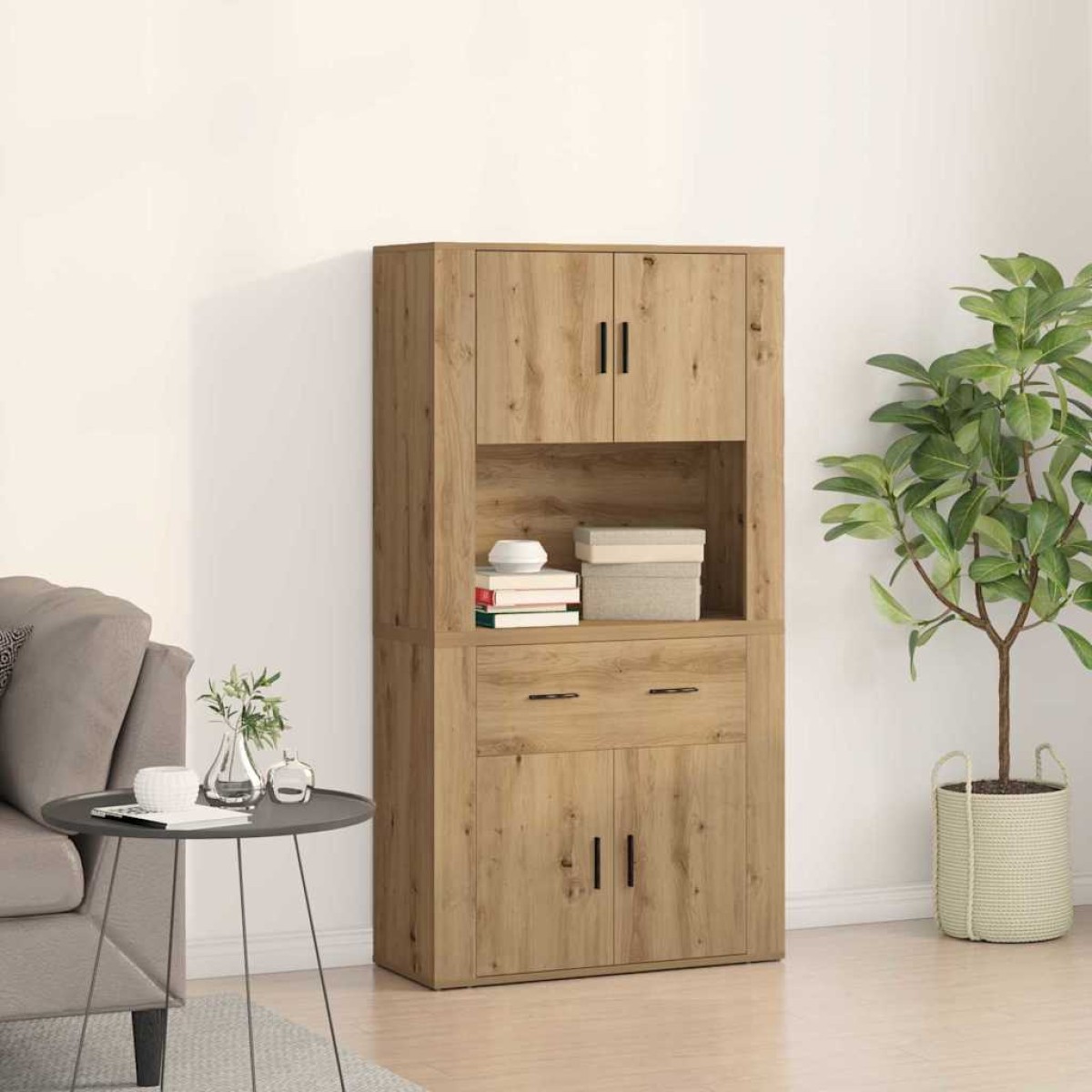 vidaXL Υψηλός Μπουφές artisan δρυς 80 x 33 x 150 εκ Επεξεργασμένο Ξύλο