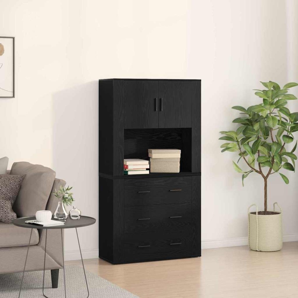 vidaXL Highboard Μαύρη Οξυά 80 x 33 x 150 εκ Επεξεργασμένο Ξύλο