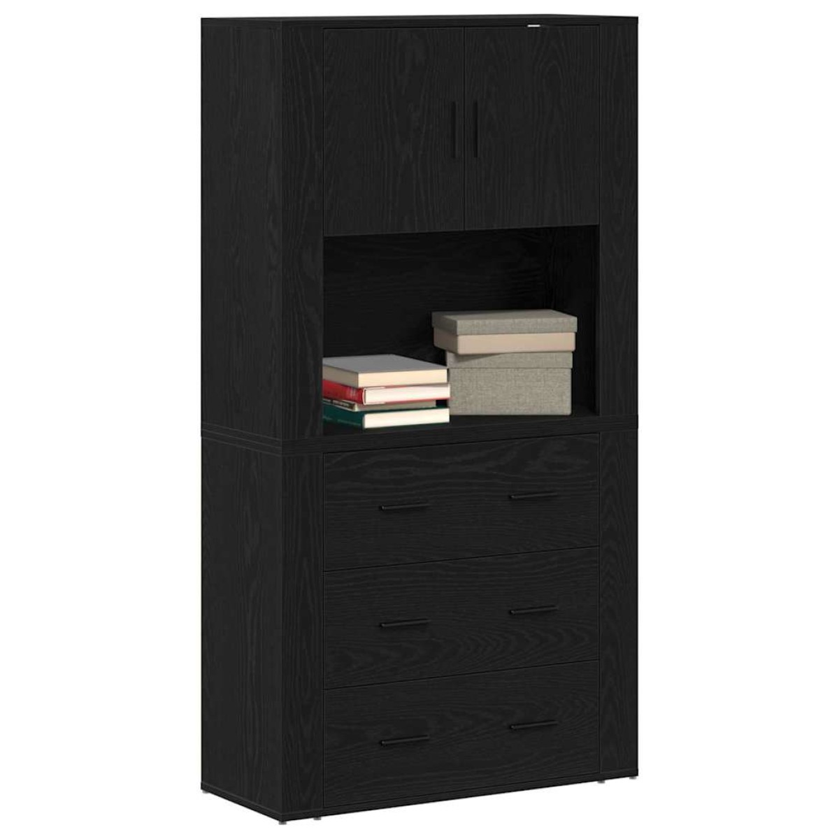 vidaXL Highboard Μαύρη Οξυά 80 x 33 x 150 εκ Επεξεργασμένο Ξύλο