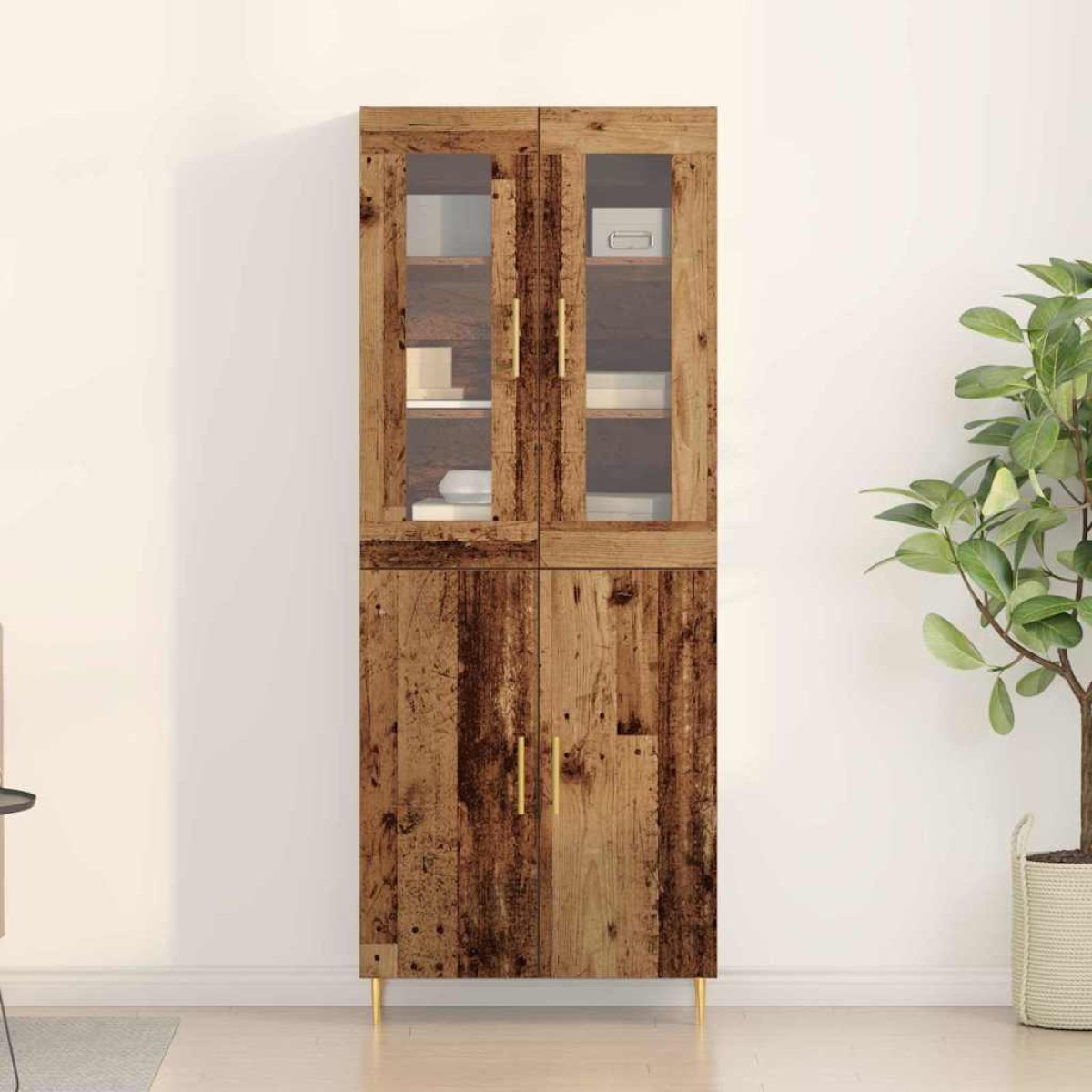 vidaXL Highboard 2 τμχ. Παλιό ξύλο 69,5 x 34 x 180 εκ.