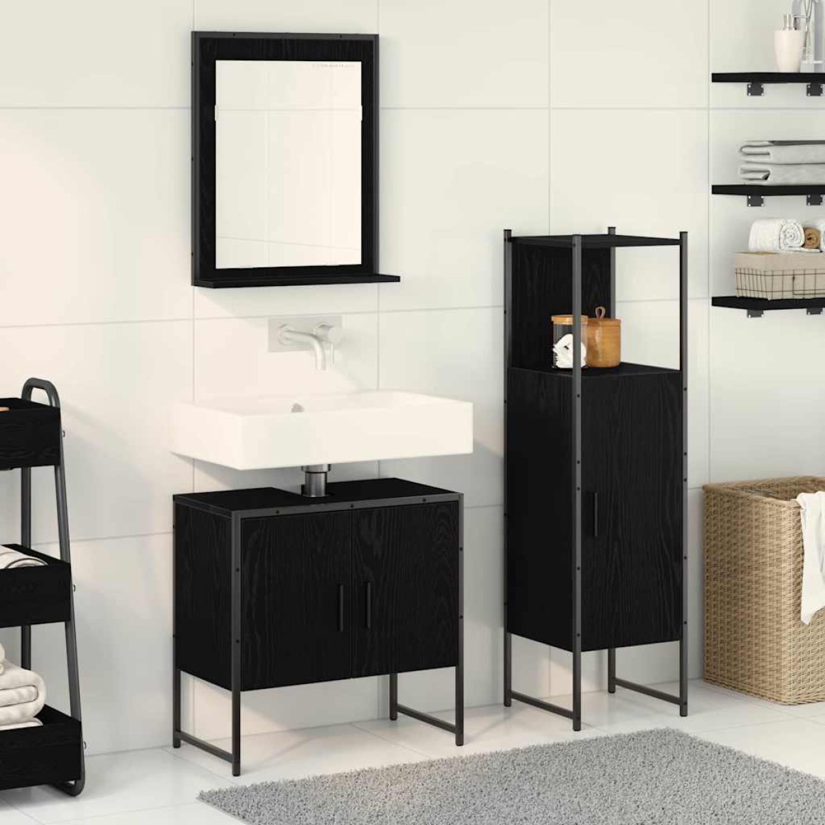vidaXL Σετ Επίπλων Μπάνιου 3 τμχ. Μαύρο 33 x 33 x 102,5 εκ