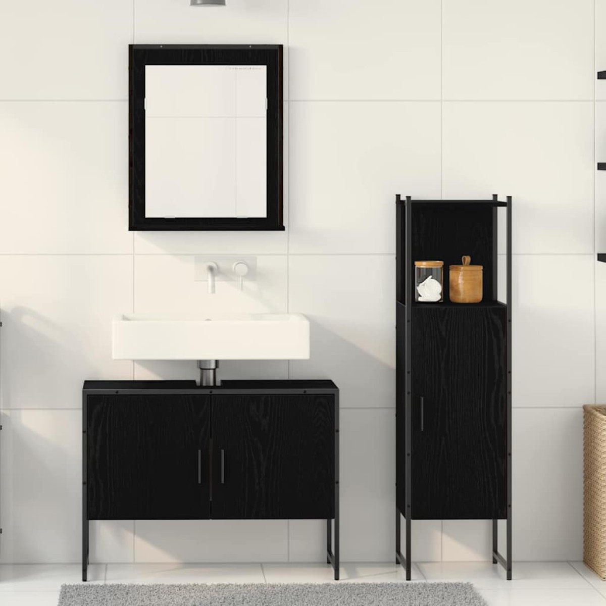 vidaXL Σετ Επίπλων Μπάνιου 3 τμχ. Μαύρο 33 x 33 x 102,5 εκ