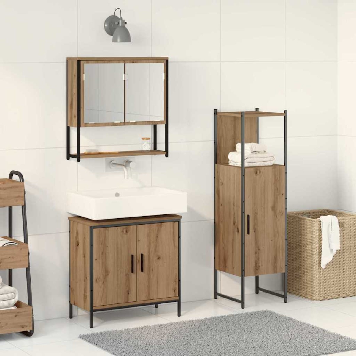 vidaXL Σετ Επίπλων Μπάνιου 3 τμχ. Καφέ 33 x 33 x 113,5 εκ
