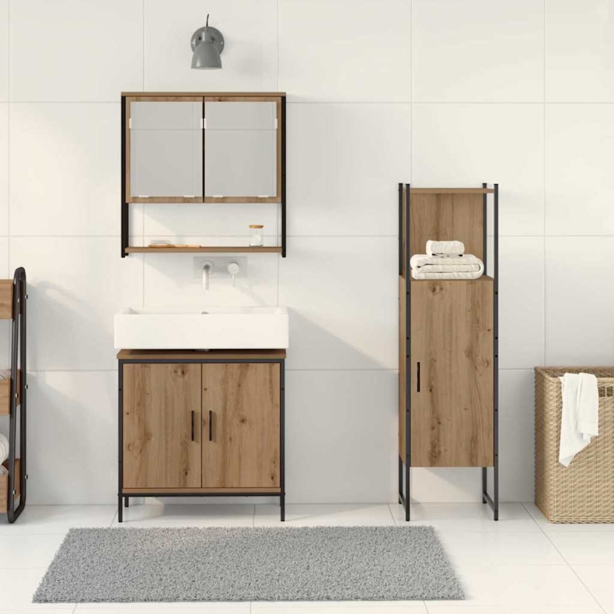 vidaXL Σετ Επίπλων Μπάνιου 3 τμχ. Καφέ 33 x 33 x 113,5 εκ