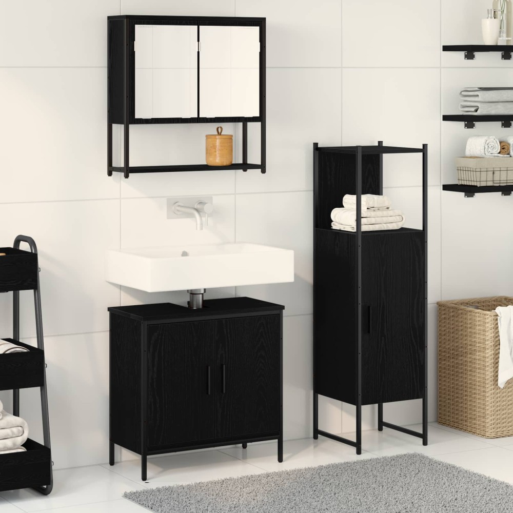 vidaXL Σετ Επίπλων Μπάνιου 3 τμχ. Μαύρο 33 x 33 x 113,5 εκ