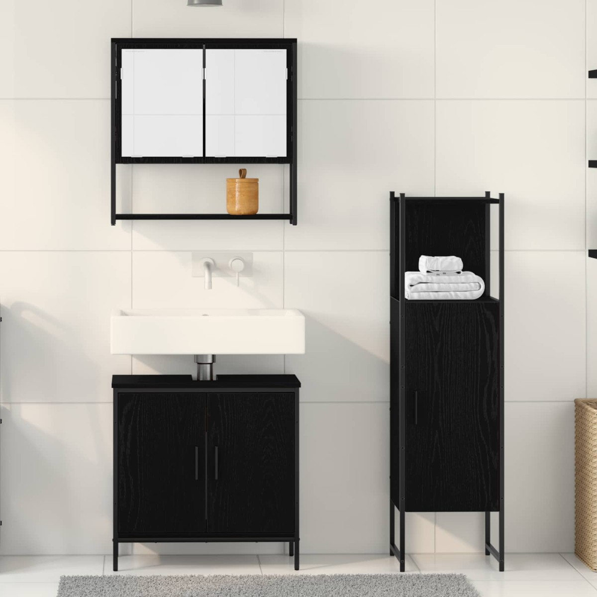 vidaXL Σετ Επίπλων Μπάνιου 3 τμχ. Μαύρο 33 x 33 x 113,5 εκ