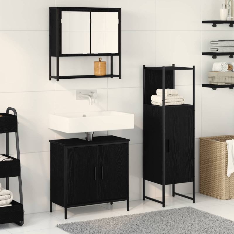 vidaXL Σετ Επίπλων Μπάνιου 3 τμχ. Μαύρο 33 x 33 x 113,5 εκ