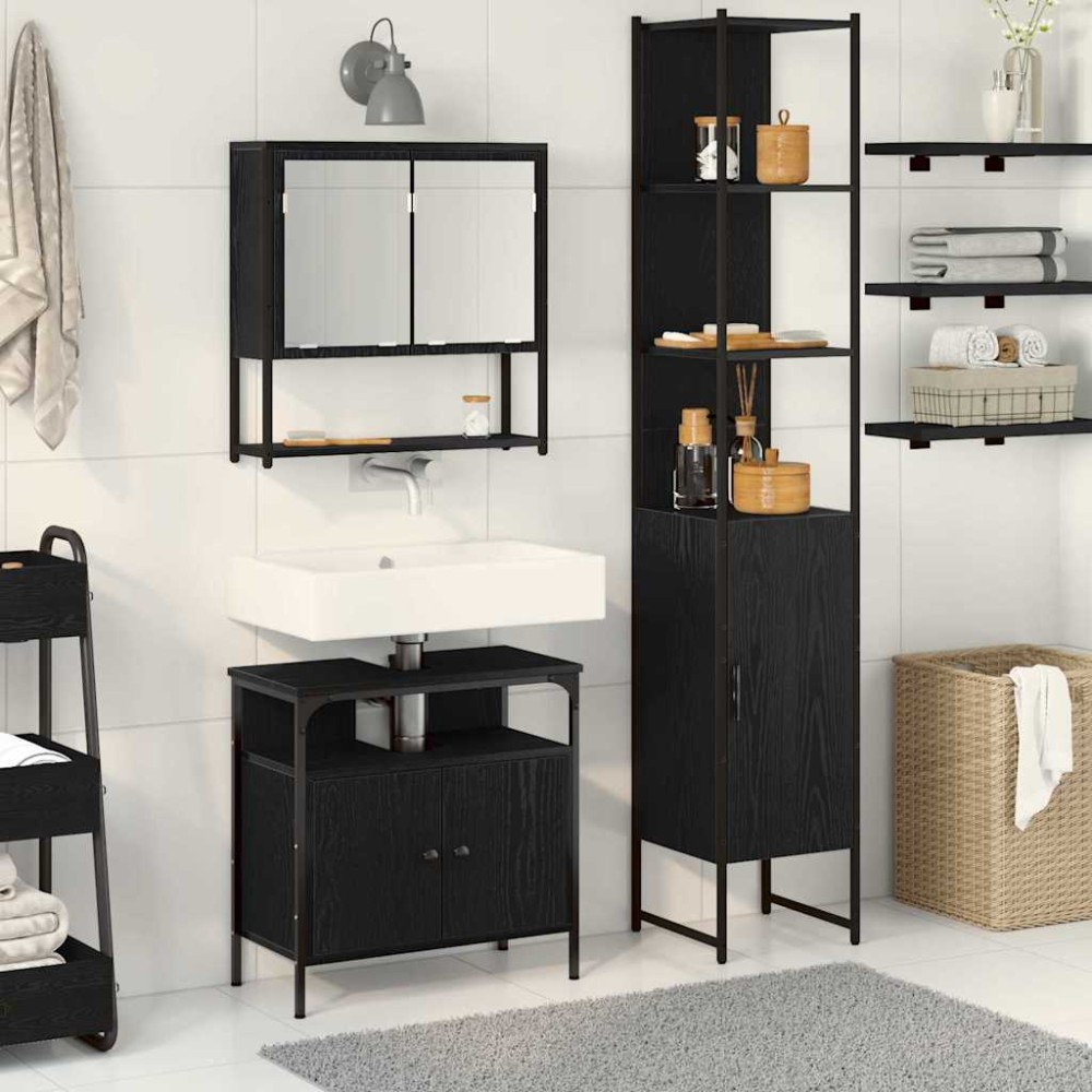 vidaXL Σετ Επίπλων Μπάνιου 3 τμχ. Μαύρη Οξυά 33 x 33 x 185,5 εκ