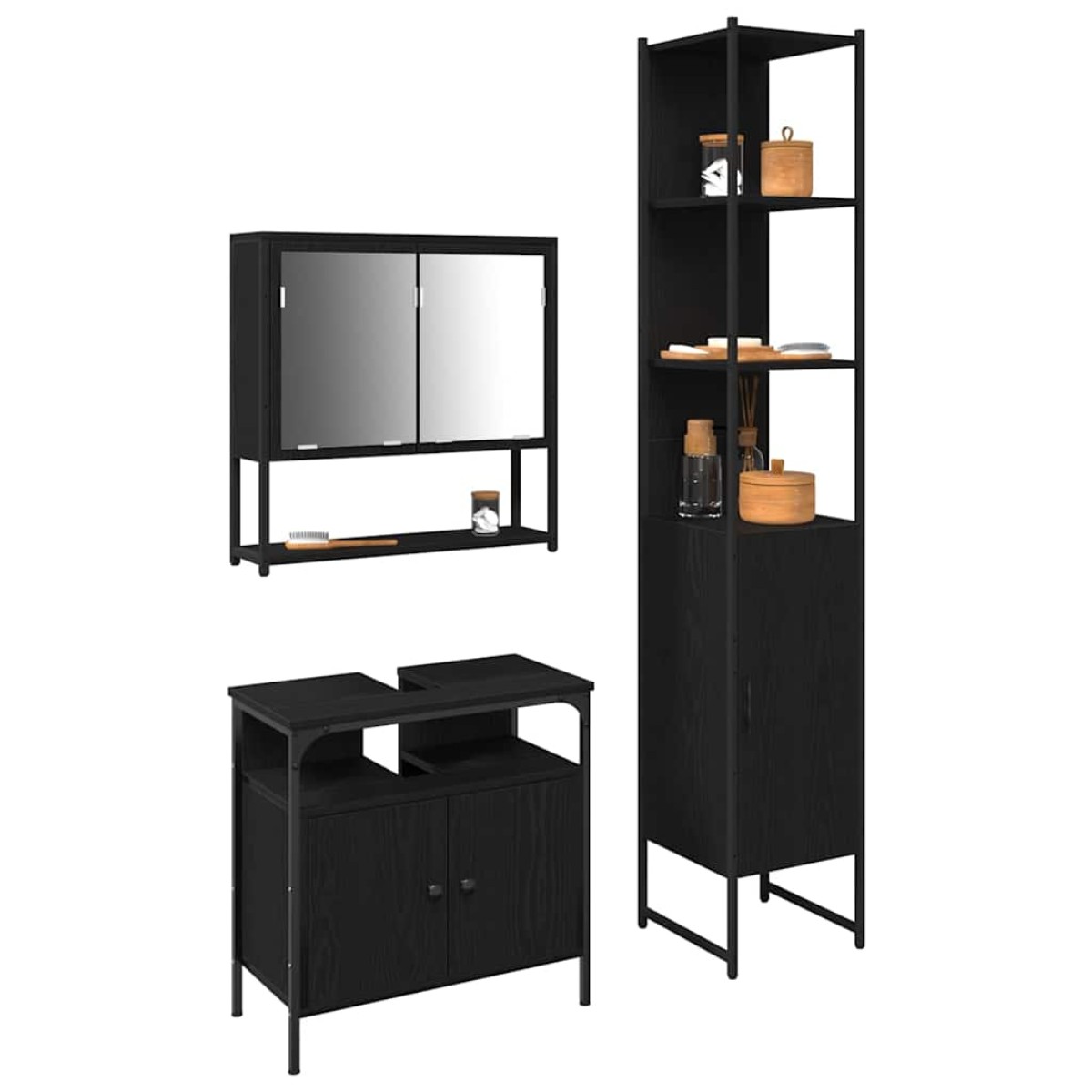 vidaXL Σετ Επίπλων Μπάνιου 3 τμχ. Μαύρη Οξυά 33 x 33 x 185,5 εκ