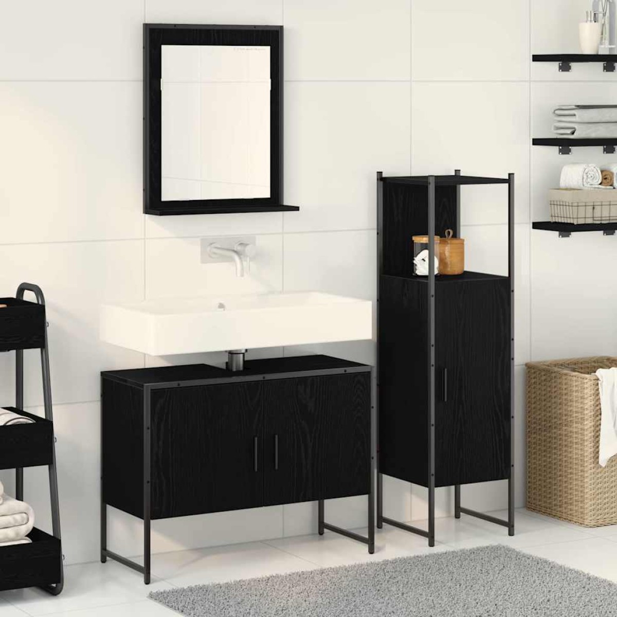 vidaXL Σετ Επίπλων Μπάνιου 3 τμχ. Μαύρο 33 x 33 x 113.5 εκ