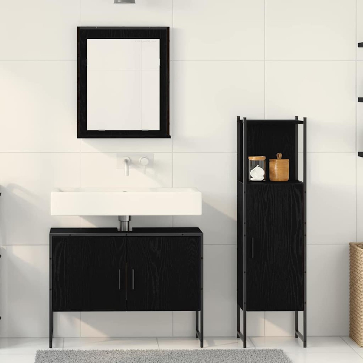 vidaXL Σετ Επίπλων Μπάνιου 3 τμχ. Μαύρο 33 x 33 x 113.5 εκ