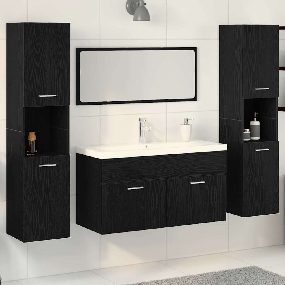 vidaXL Σετ Επίπλων Μπάνιου 4 τμχ. Μαύρη Οξυά 30 x 30 x 130 εκ