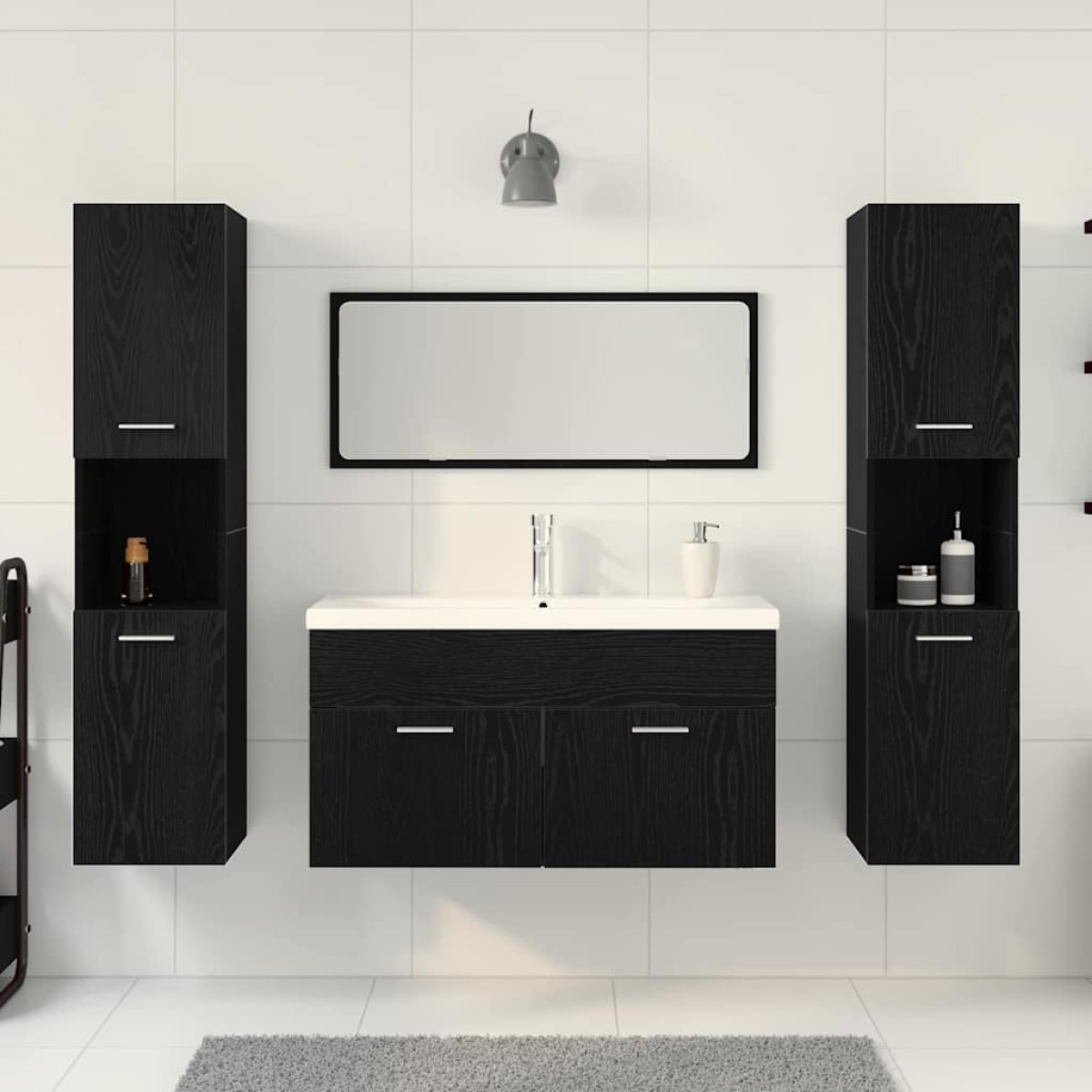 vidaXL Σετ Επίπλων Μπάνιου 4 τμχ. Μαύρη Οξυά 30 x 30 x 130 εκ