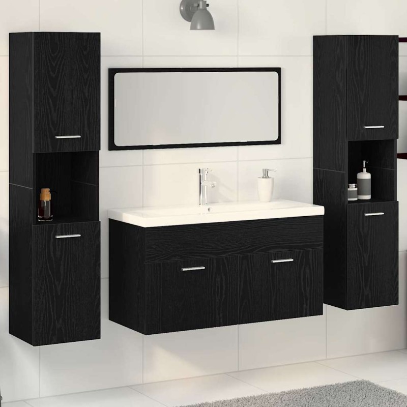 vidaXL Σετ Επίπλων Μπάνιου 4 τμχ. Μαύρη Οξυά 30 x 30 x 130 εκ