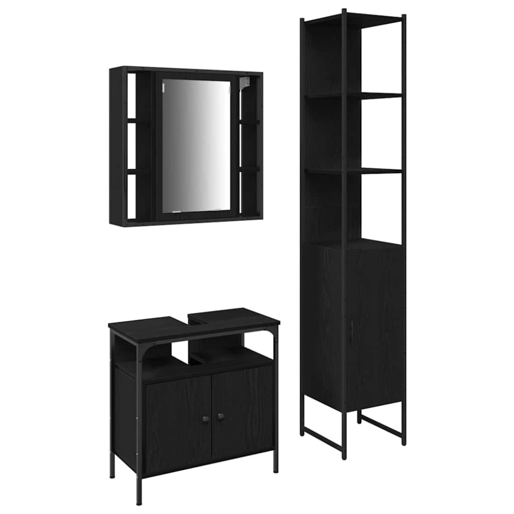 vidaXL Σετ Επίπλων Μπάνιου 3 τμχ. Μαύρη Οξυά 33 x 33 x 185,5 εκ