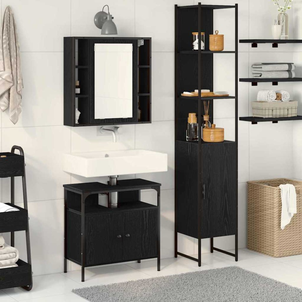 vidaXL Σετ Επίπλων Μπάνιου 3 τμχ. Μαύρη Οξυά 33 x 33 x 185,5 εκ