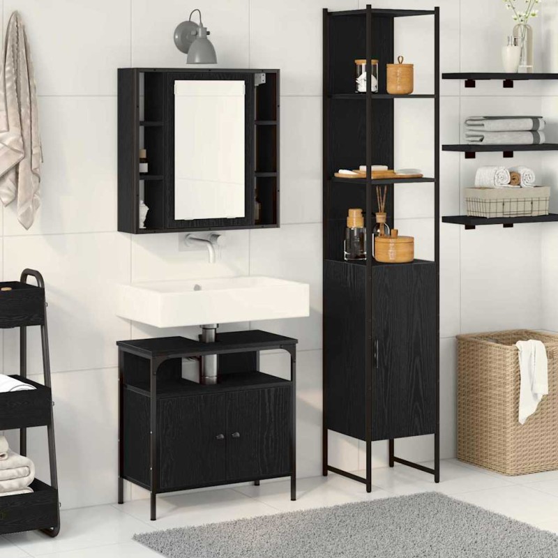 vidaXL Σετ Επίπλων Μπάνιου 3 τμχ. Μαύρη Οξυά 33 x 33 x 185,5 εκ