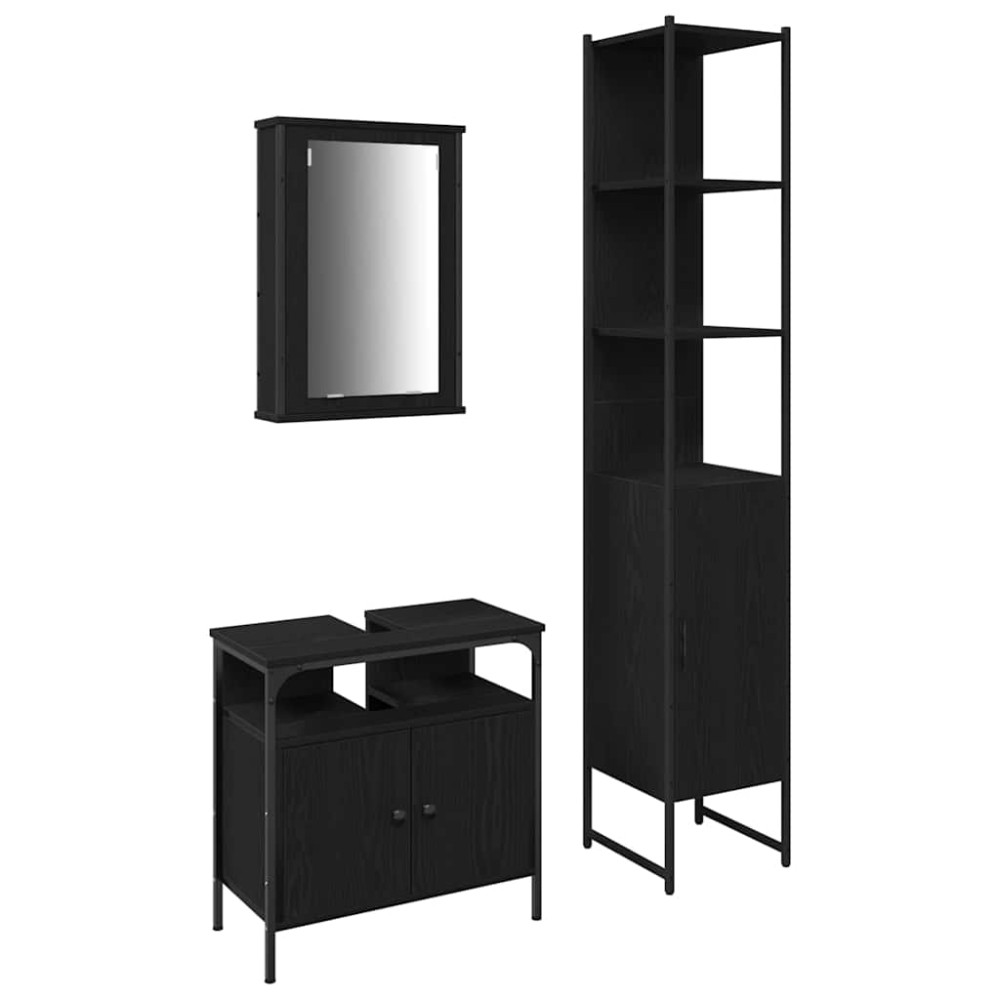 vidaXL Σετ Επίπλων Μπάνιου 3 τμχ. Μαύρη Οξυά 33 x 33 x 185,5 εκ