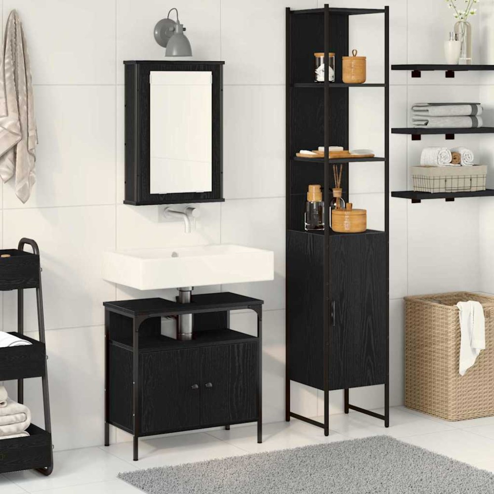 vidaXL Σετ Επίπλων Μπάνιου 3 τμχ. Μαύρη Οξυά 33 x 33 x 185,5 εκ