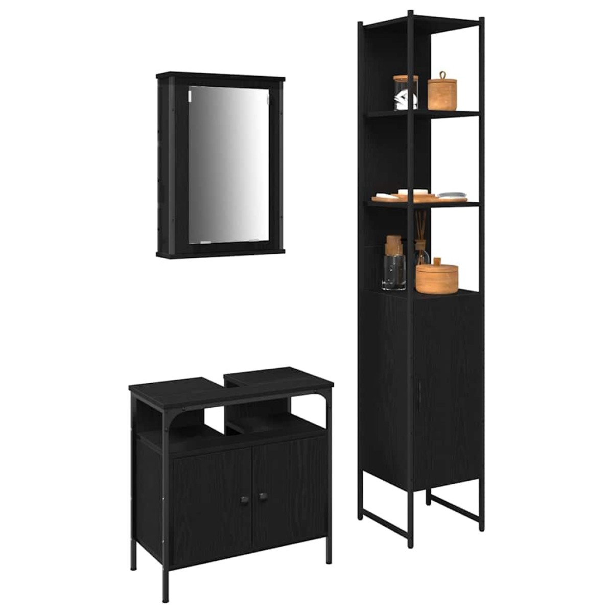 vidaXL Σετ Επίπλων Μπάνιου 3 τμχ. Μαύρη Οξυά 33 x 33 x 185,5 εκ