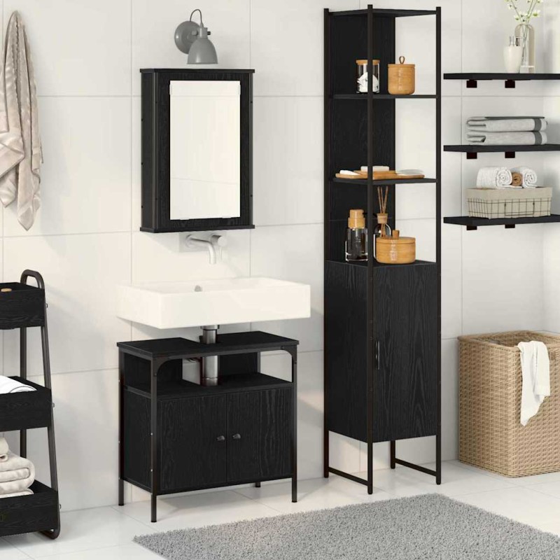 vidaXL Σετ Επίπλων Μπάνιου 3 τμχ. Μαύρη Οξυά 33 x 33 x 185,5 εκ