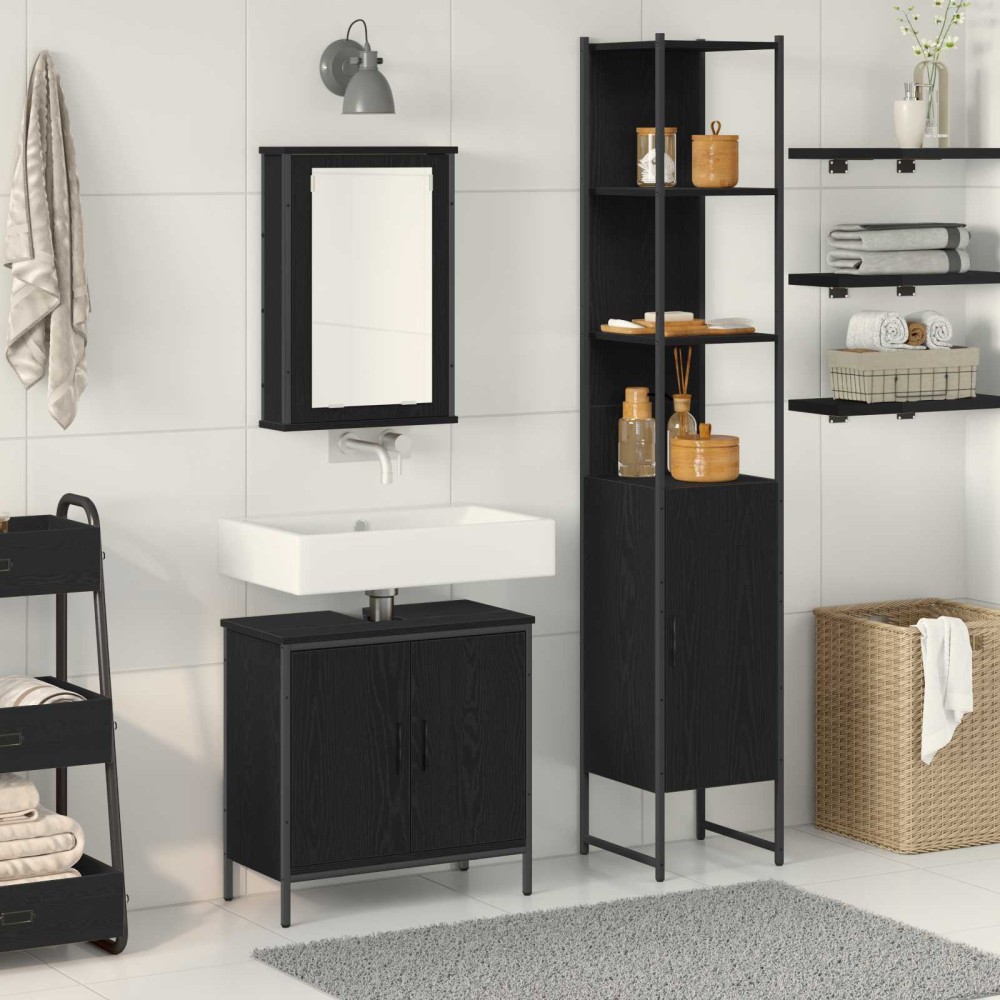vidaXL Σετ Επίπλων Μπάνιου 3 τμχ. Μαύρο 33 x 33 x 185,5 εκ