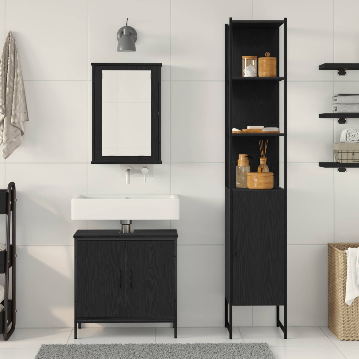 vidaXL Σετ Επίπλων Μπάνιου 3 τμχ. Μαύρο 33 x 33 x 185,5 εκ